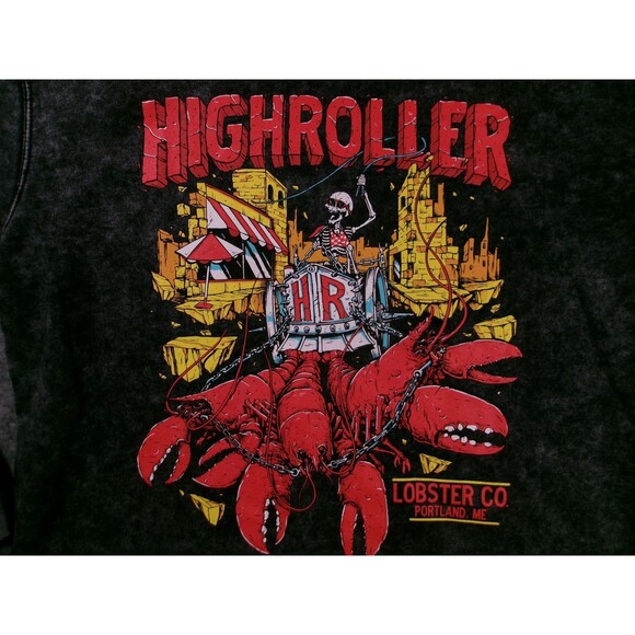 Highroller Hoodie Men L Black Graphic Lobster Co Portland Pullover Hooded Washed - Picture 9 of 11